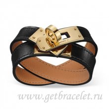 Hermes Rivale Double Wrap Bracelet Black With Gold